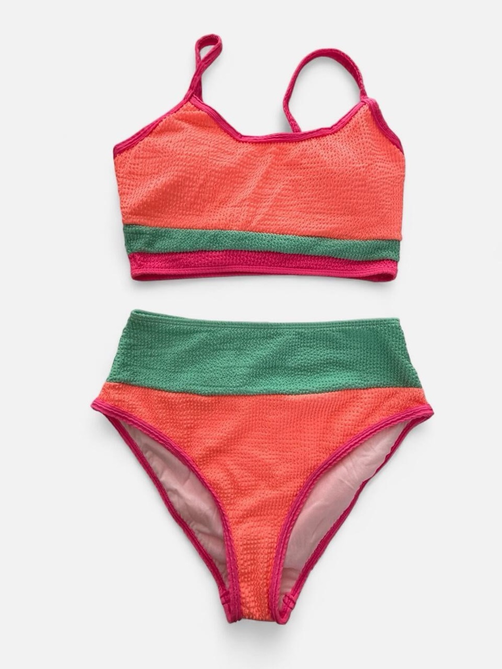 Women’s Two-Piece High-Waist Swim Set - Coral, Green